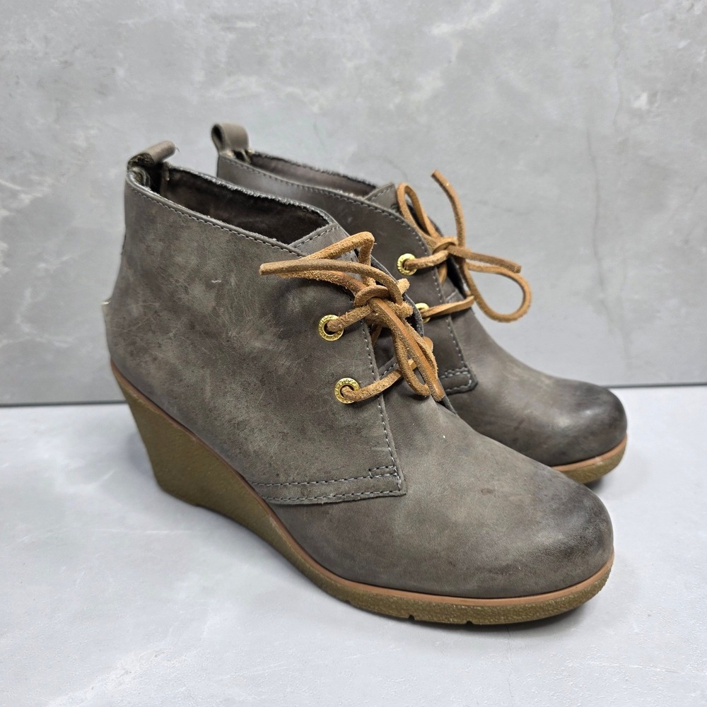 Sperry Top Sider Boots Womens 7 M Harlow Wedge Booties Brown Leather STS91161